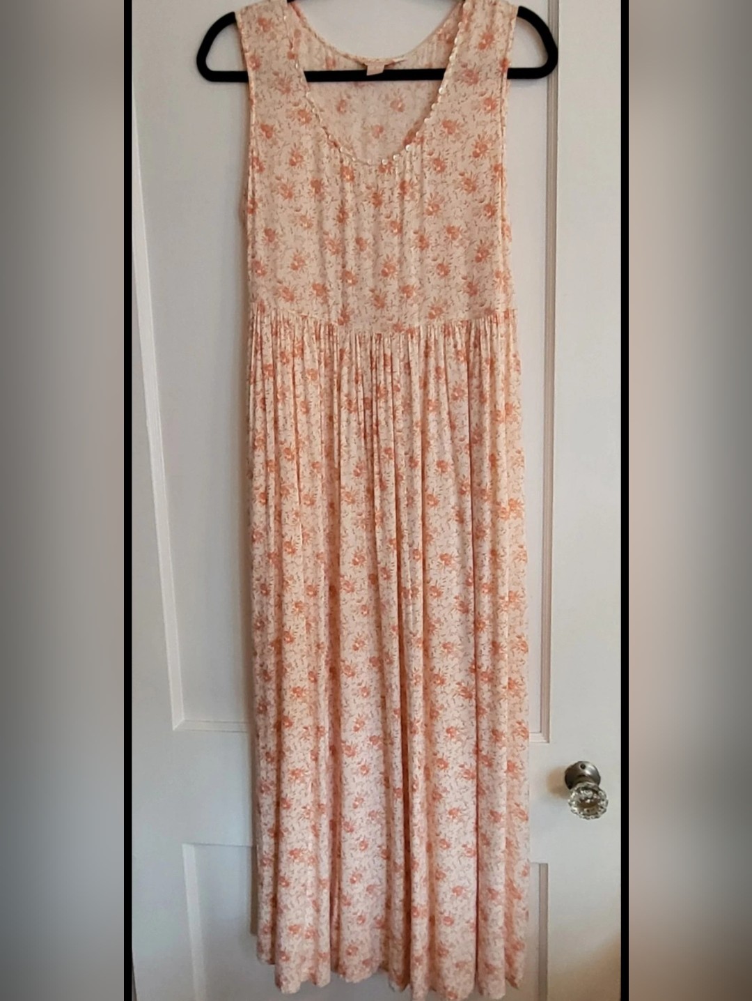 April Cornell Peach Floral Maxi Dress On Cream With Pockets
